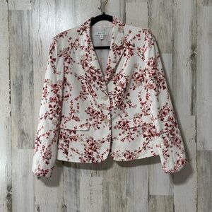 Nine West White and Red Floral Blazer